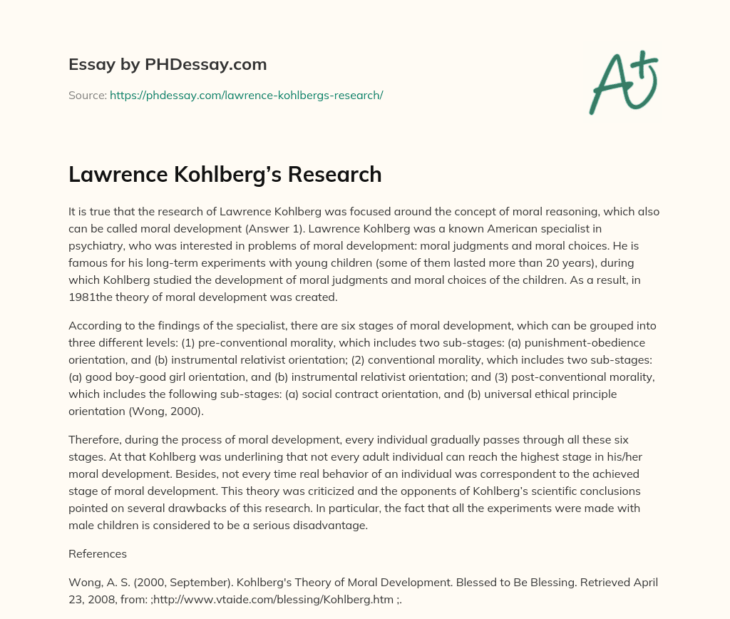 Lawrence Kohlberg’s Research essay