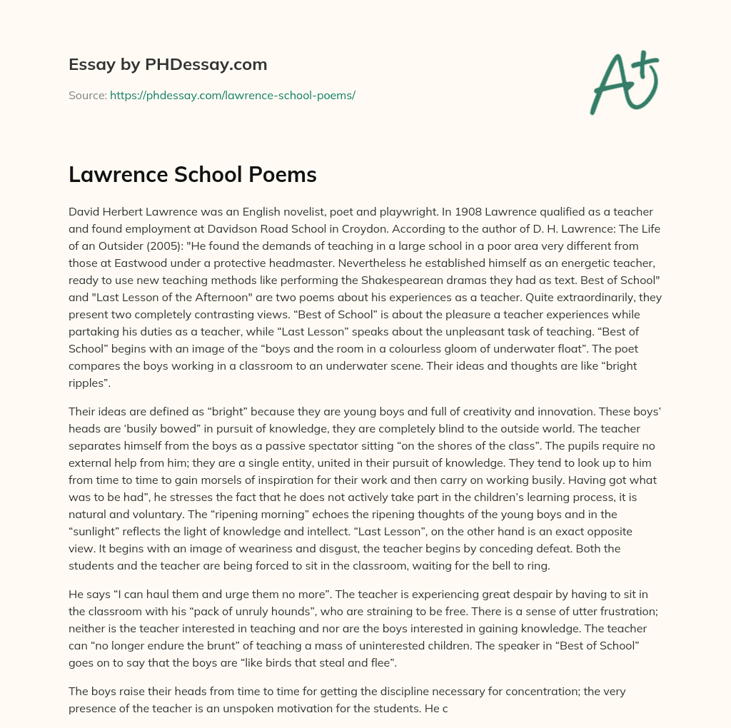 Lawrence School Poems essay