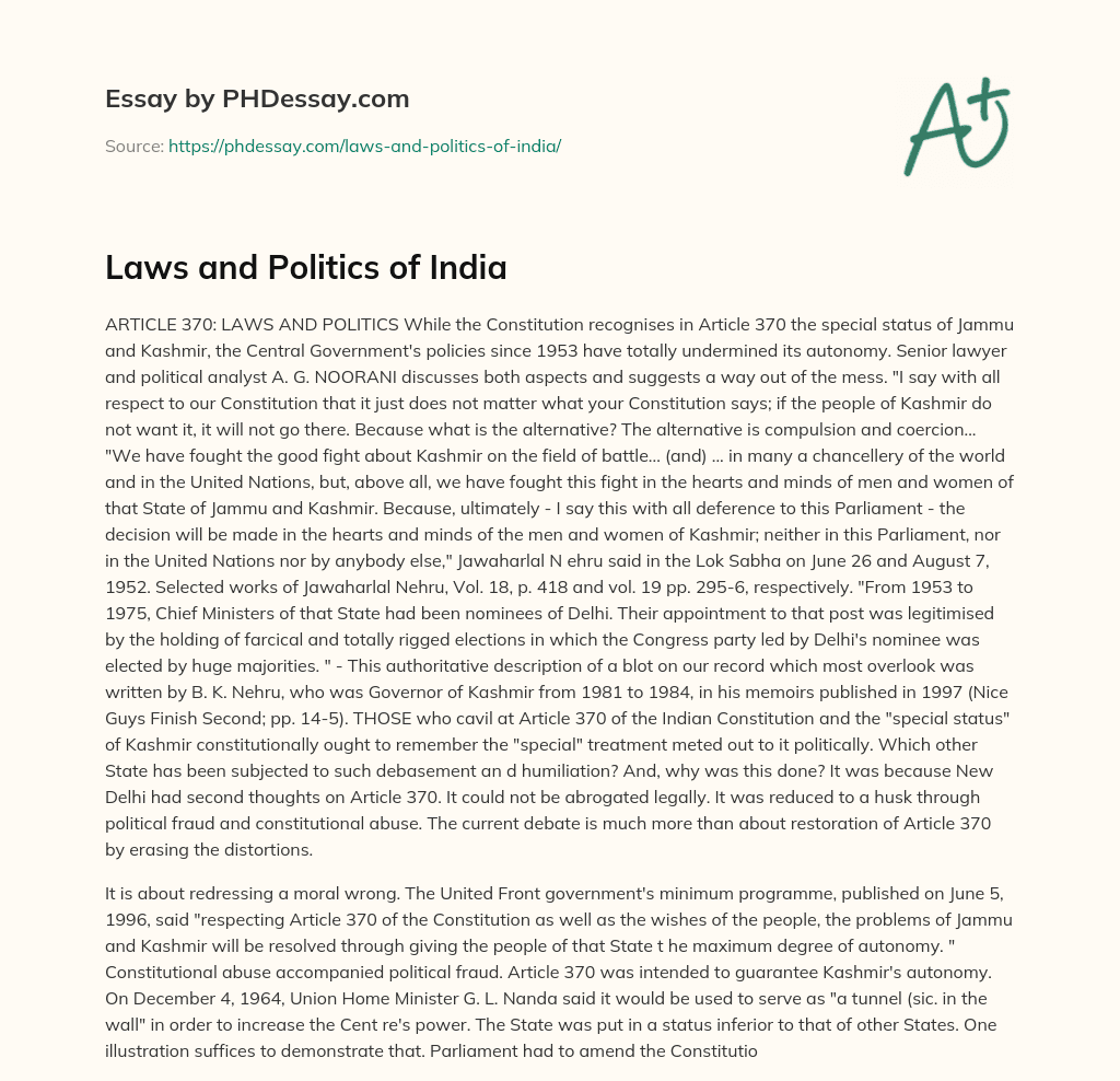 Laws and Politics of India essay