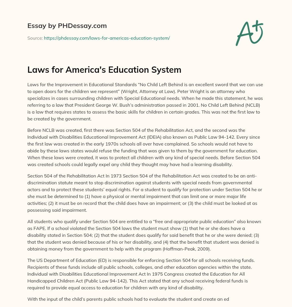 Laws for America's Education System