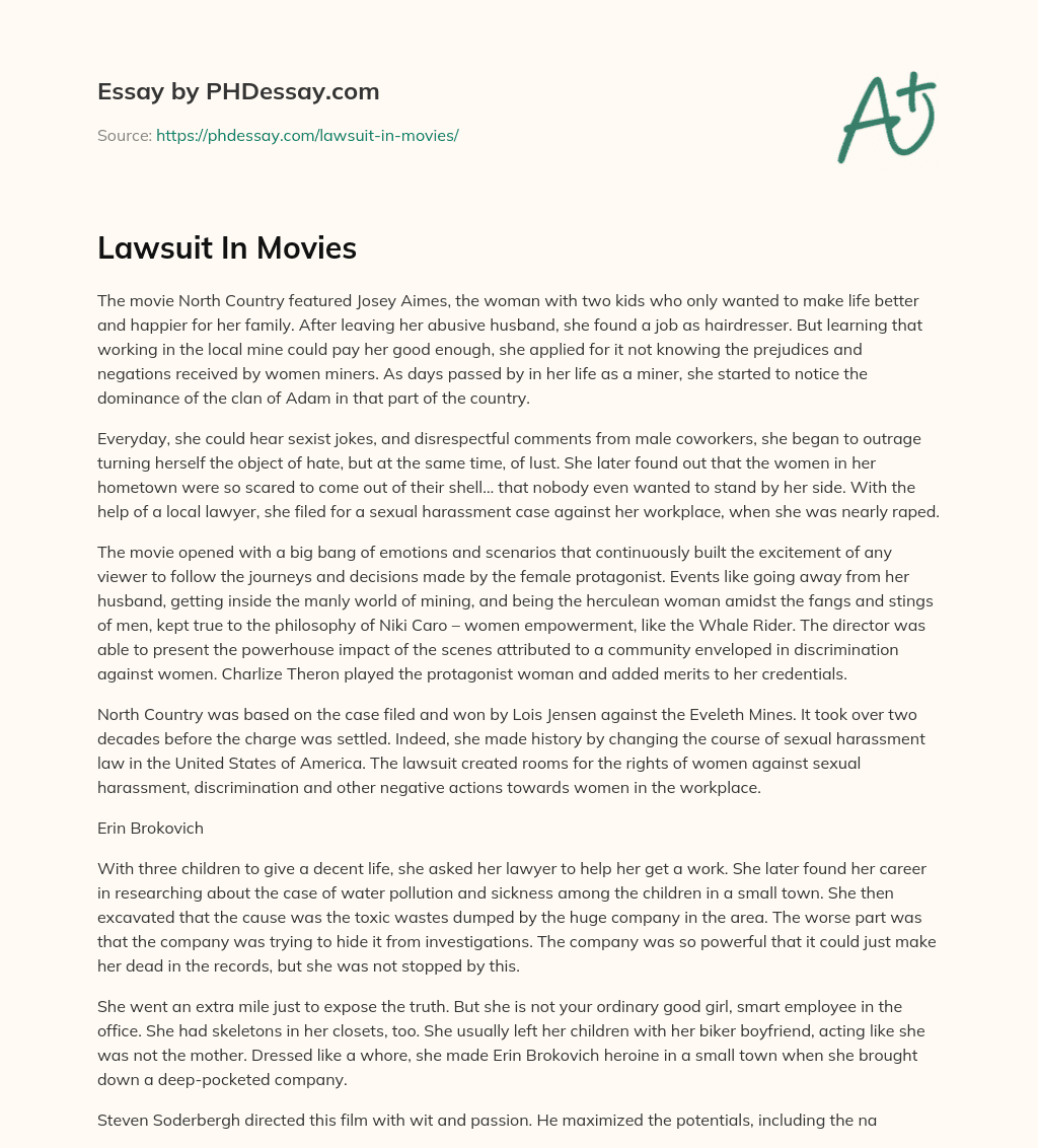 Lawsuit In Movies essay