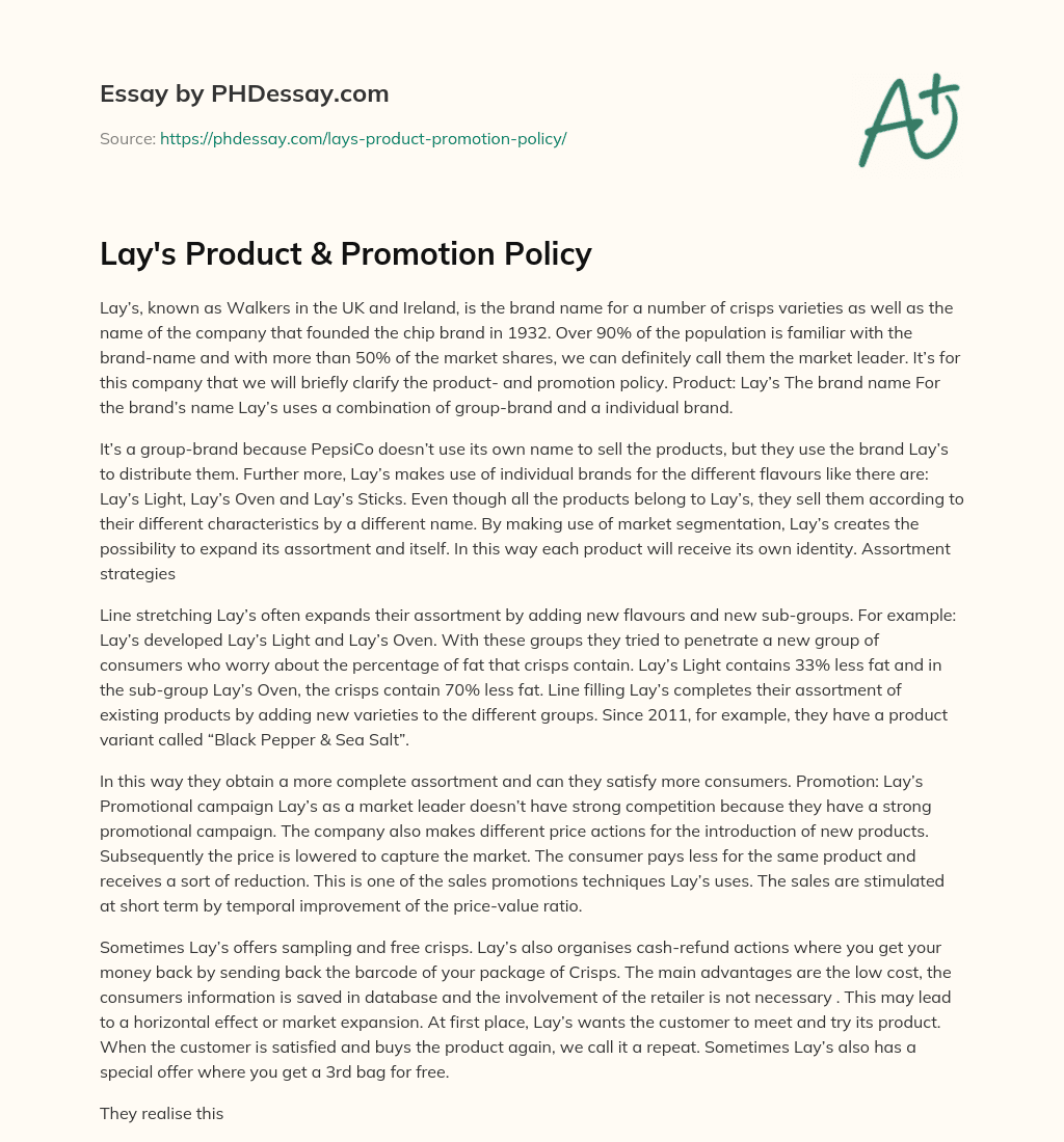 Lay’s Product & Promotion Policy essay