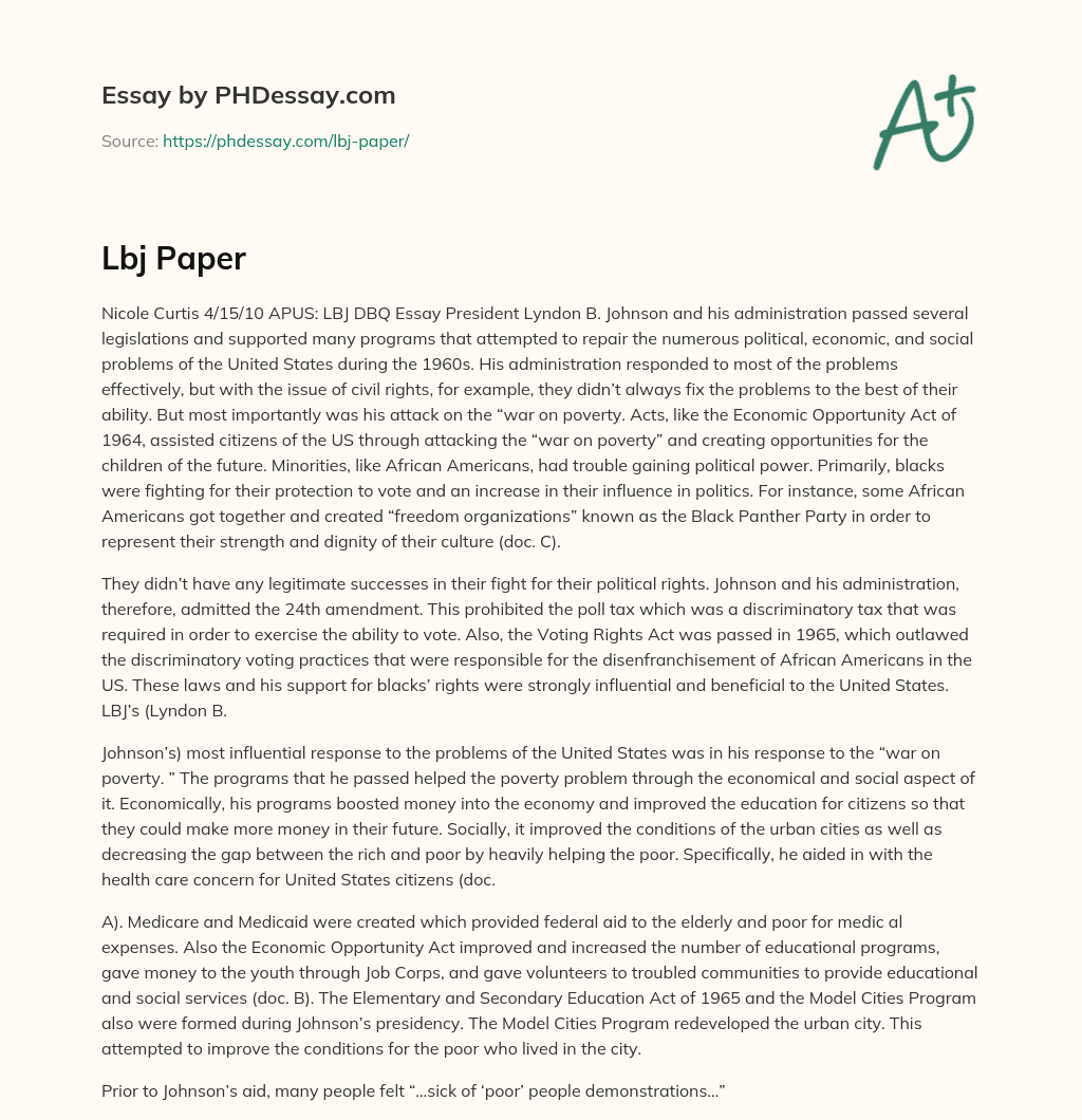 LBJ’s Administration and the War on Poverty essay