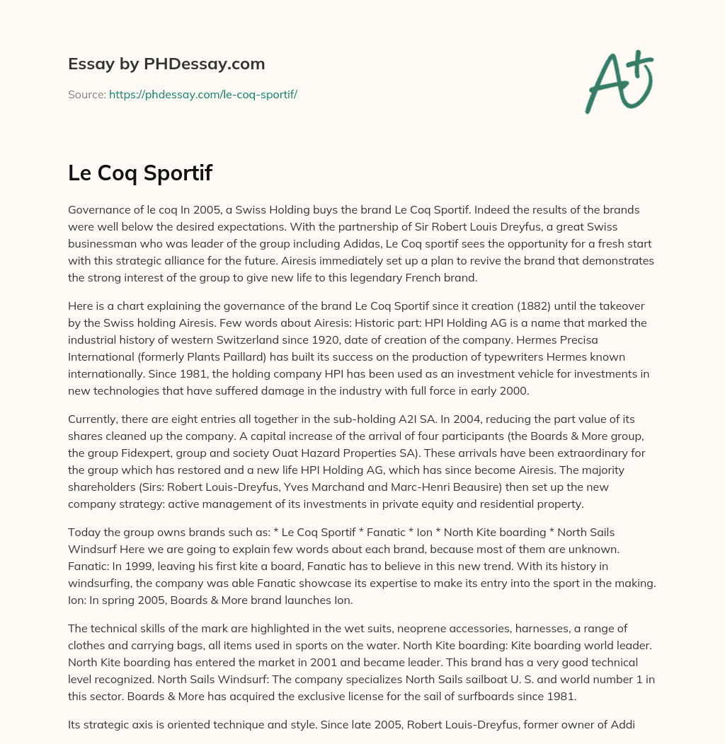 Reviving Le Coq Sportif: Governance and Partnership with Airesis essay