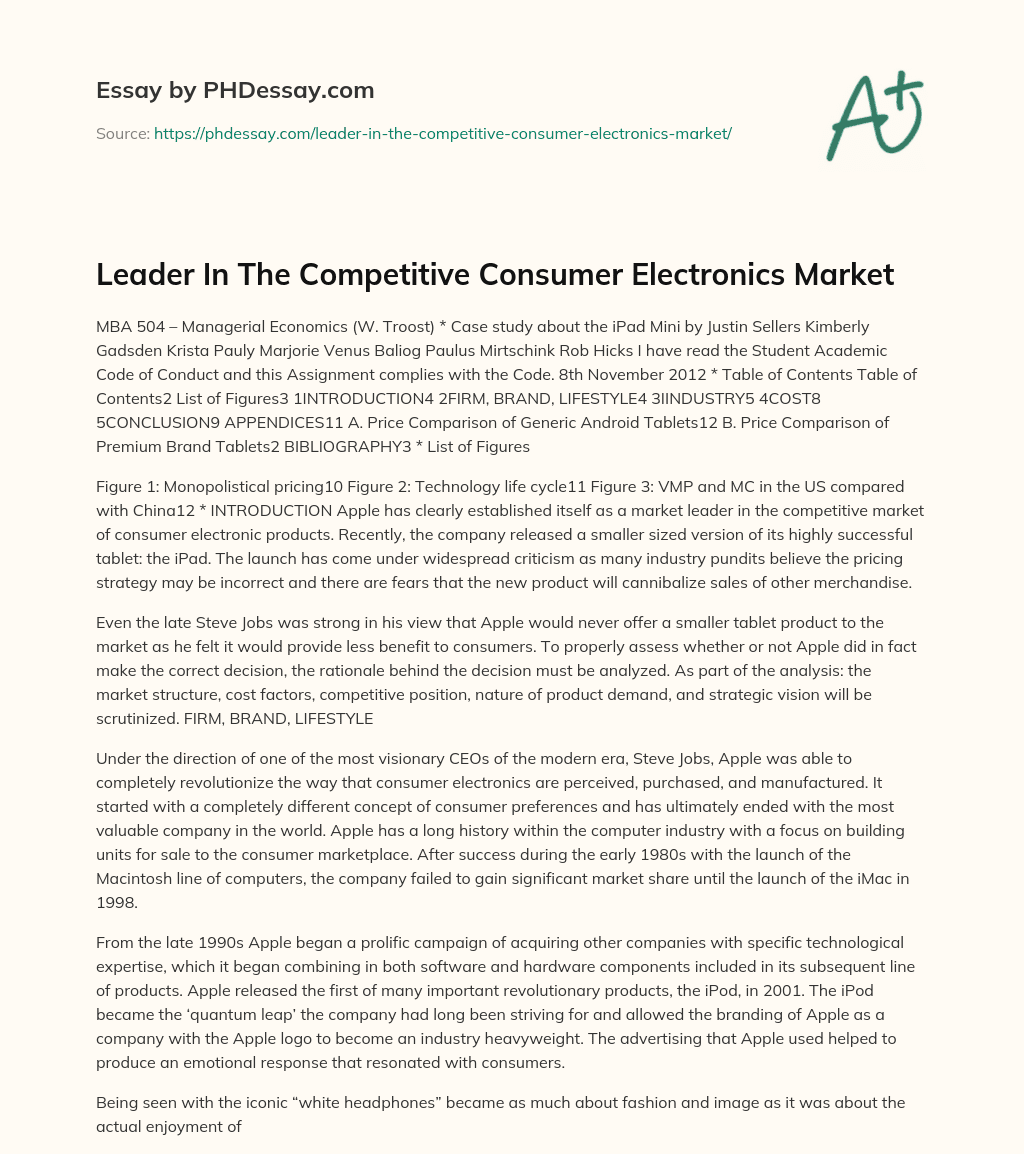 Leader In The Competitive Consumer Electronics Market essay