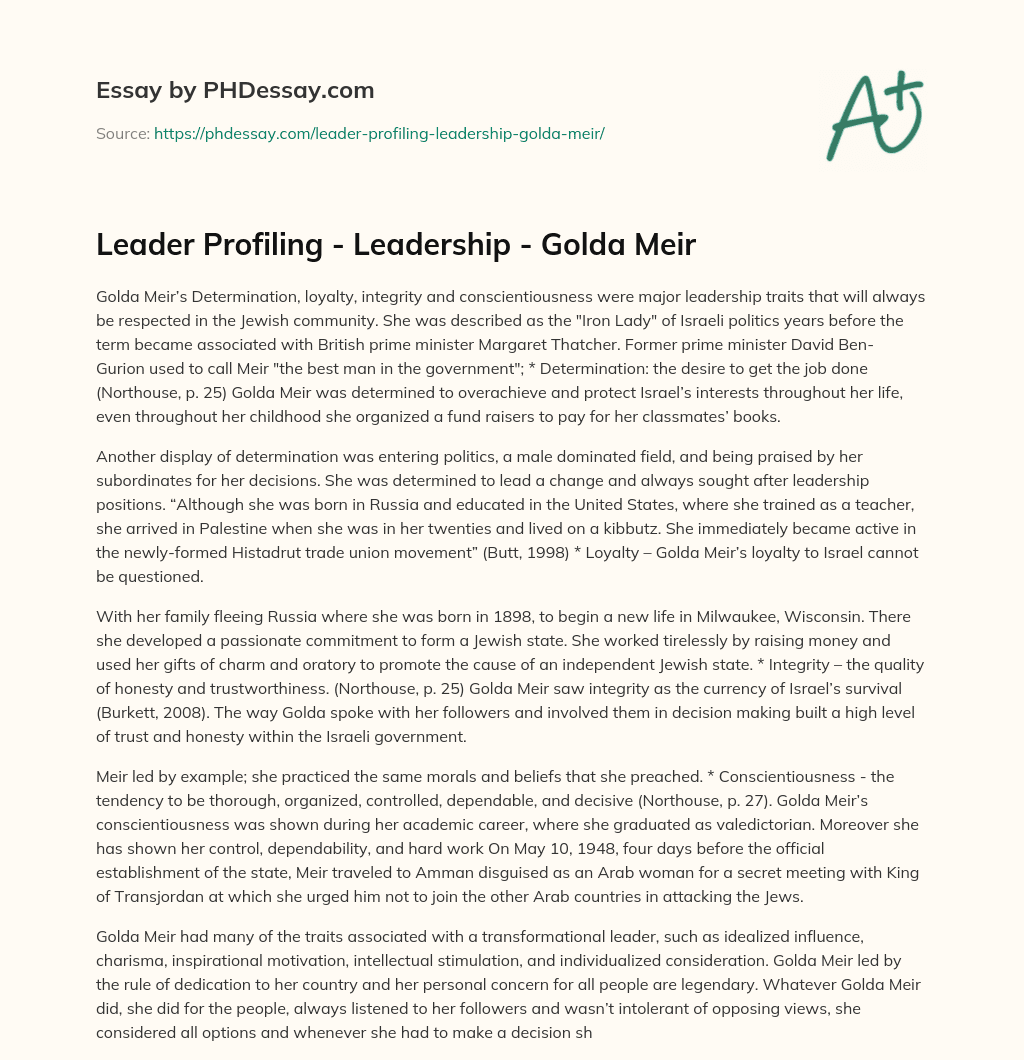 Leader Profiling – Leadership – Golda Meir essay