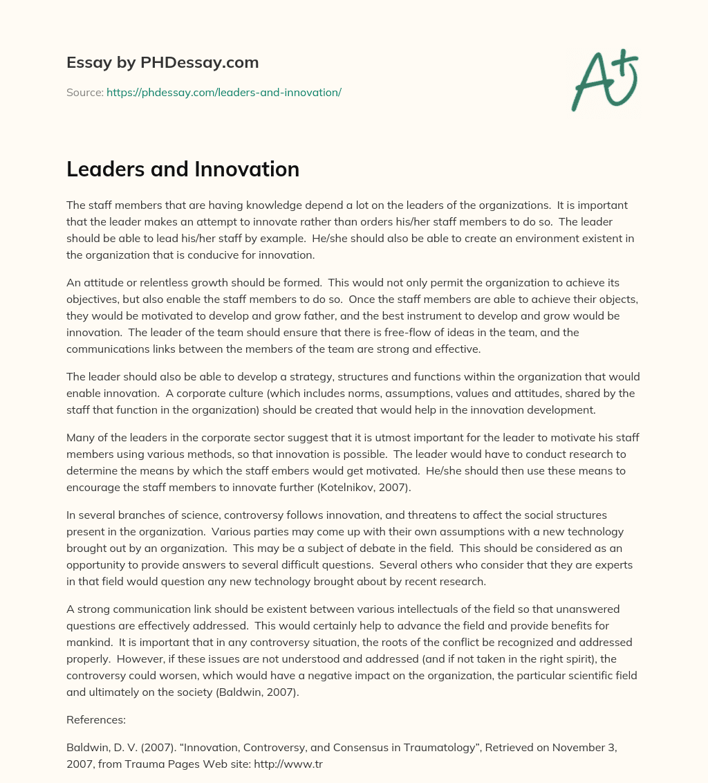 Leaders and Innovation essay