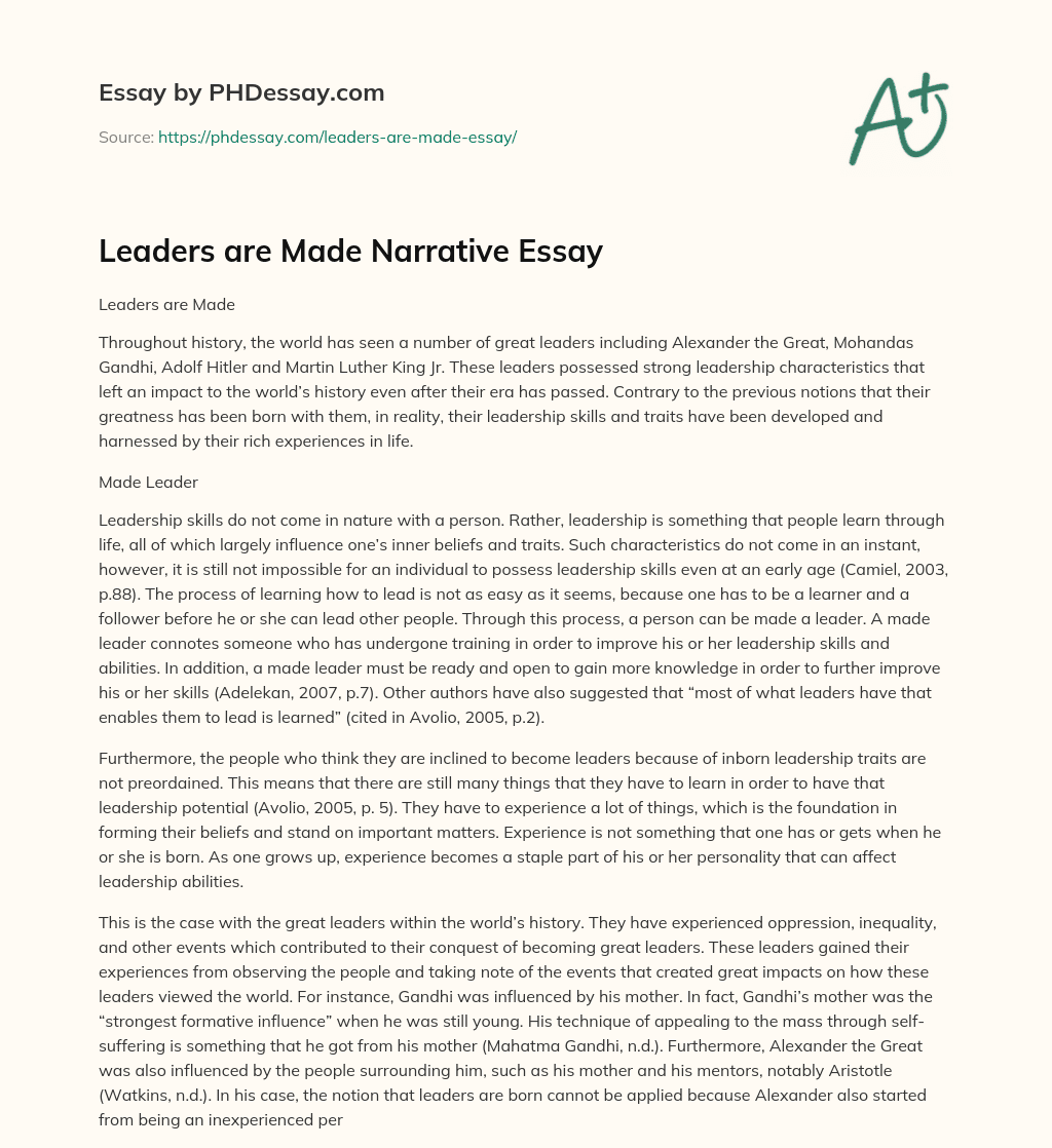 Leaders are Made Narrative Essay essay