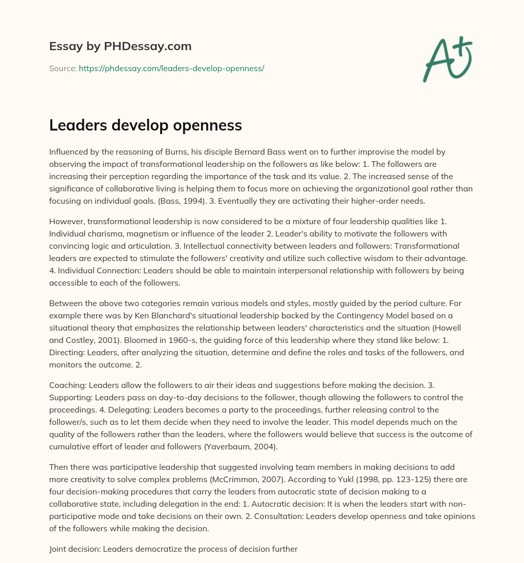 Leaders develop openness essay
