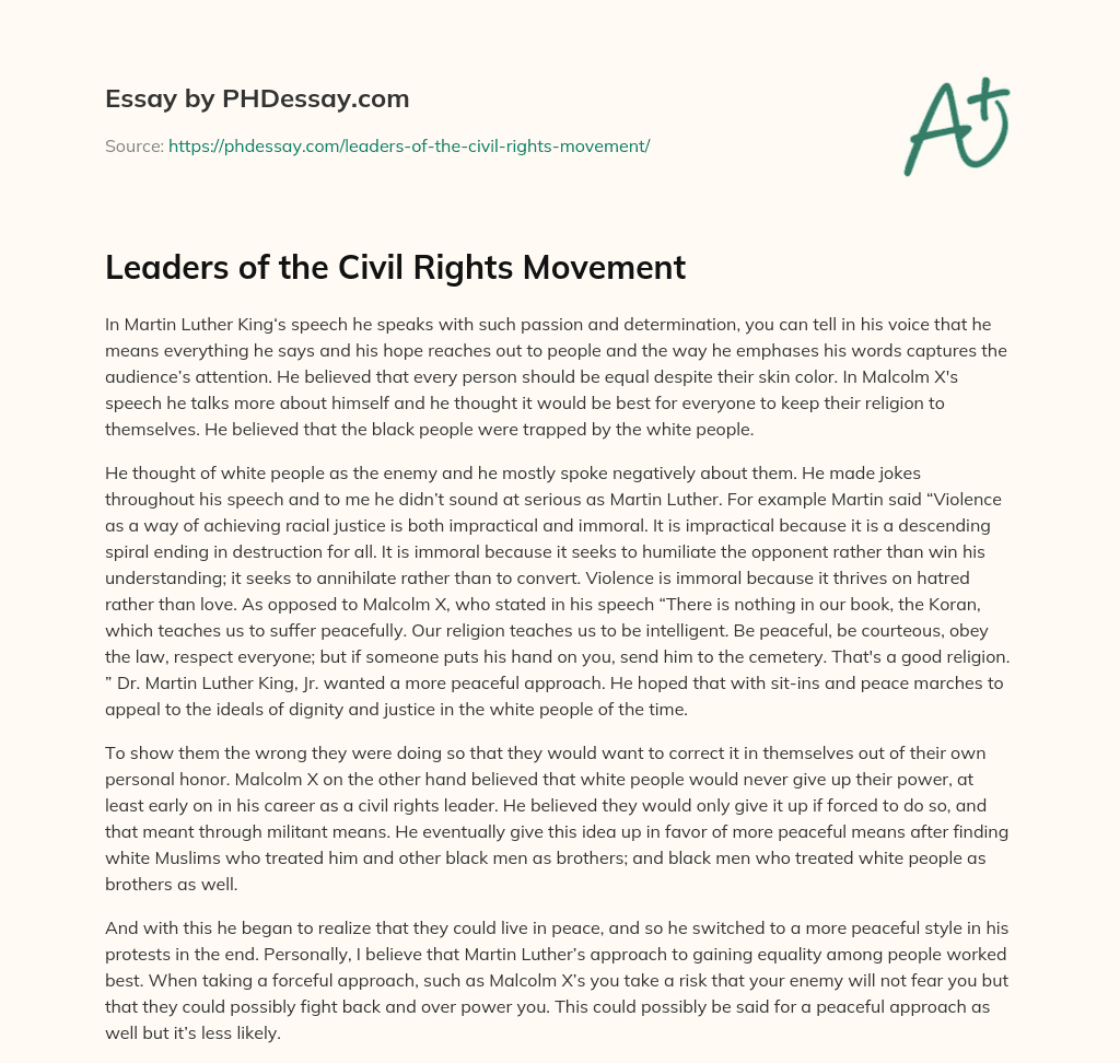 Leaders of the Civil Rights Movement essay
