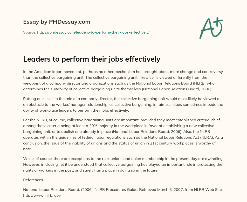 Leaders to perform their jobs effectively essay
