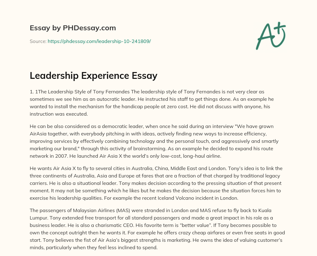 essay about experience in leadership