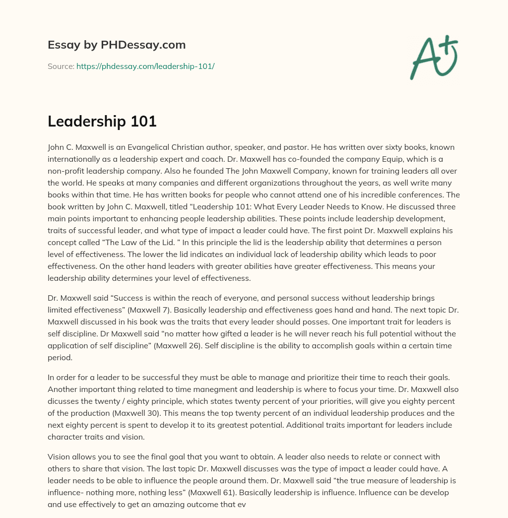 John C. Maxwell’s Leadership Principles essay