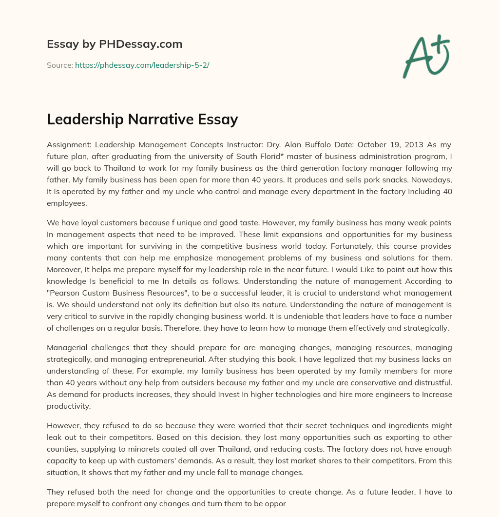 Leadership Narrative Essay essay