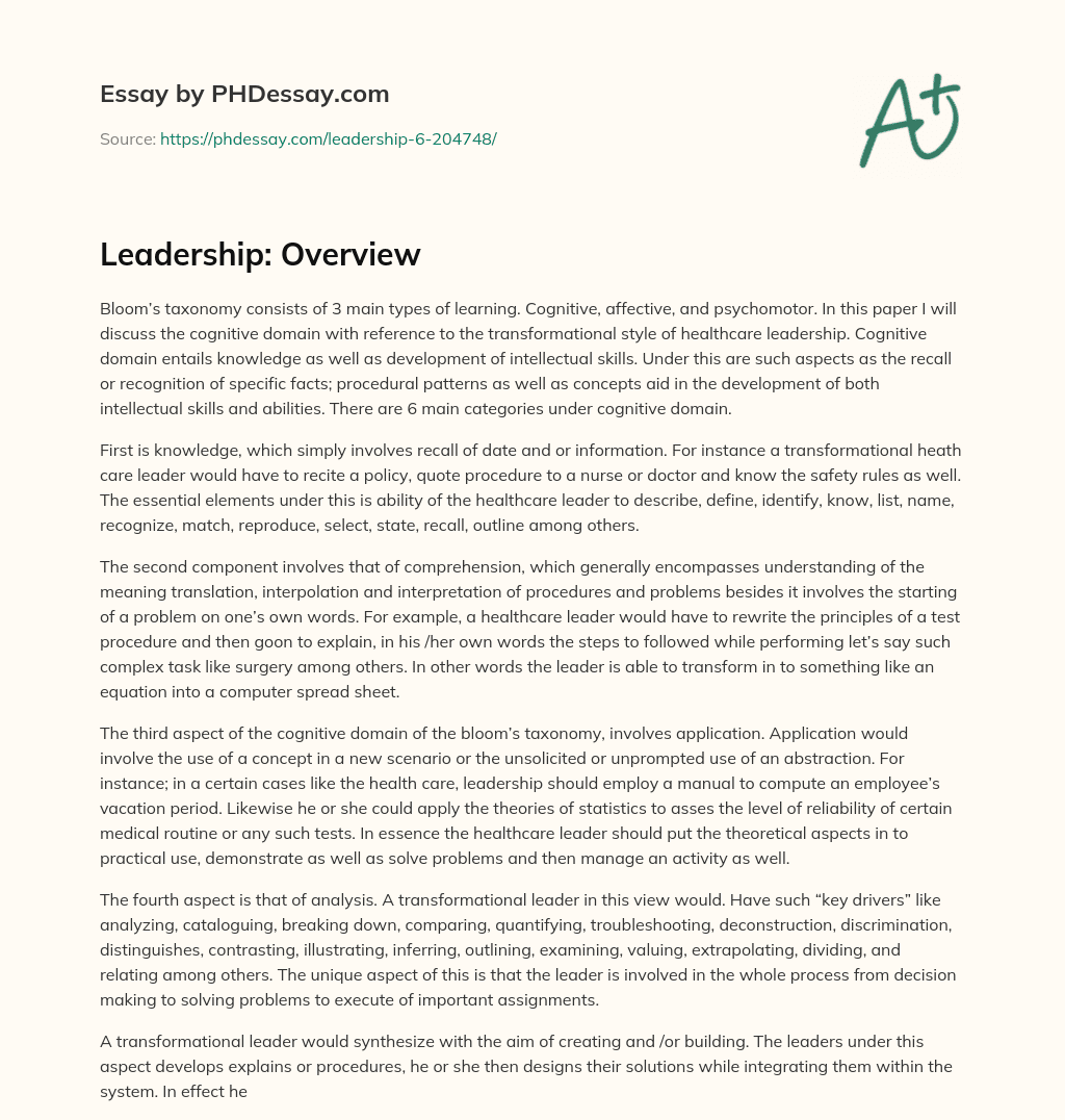 Leadership: Overview essay