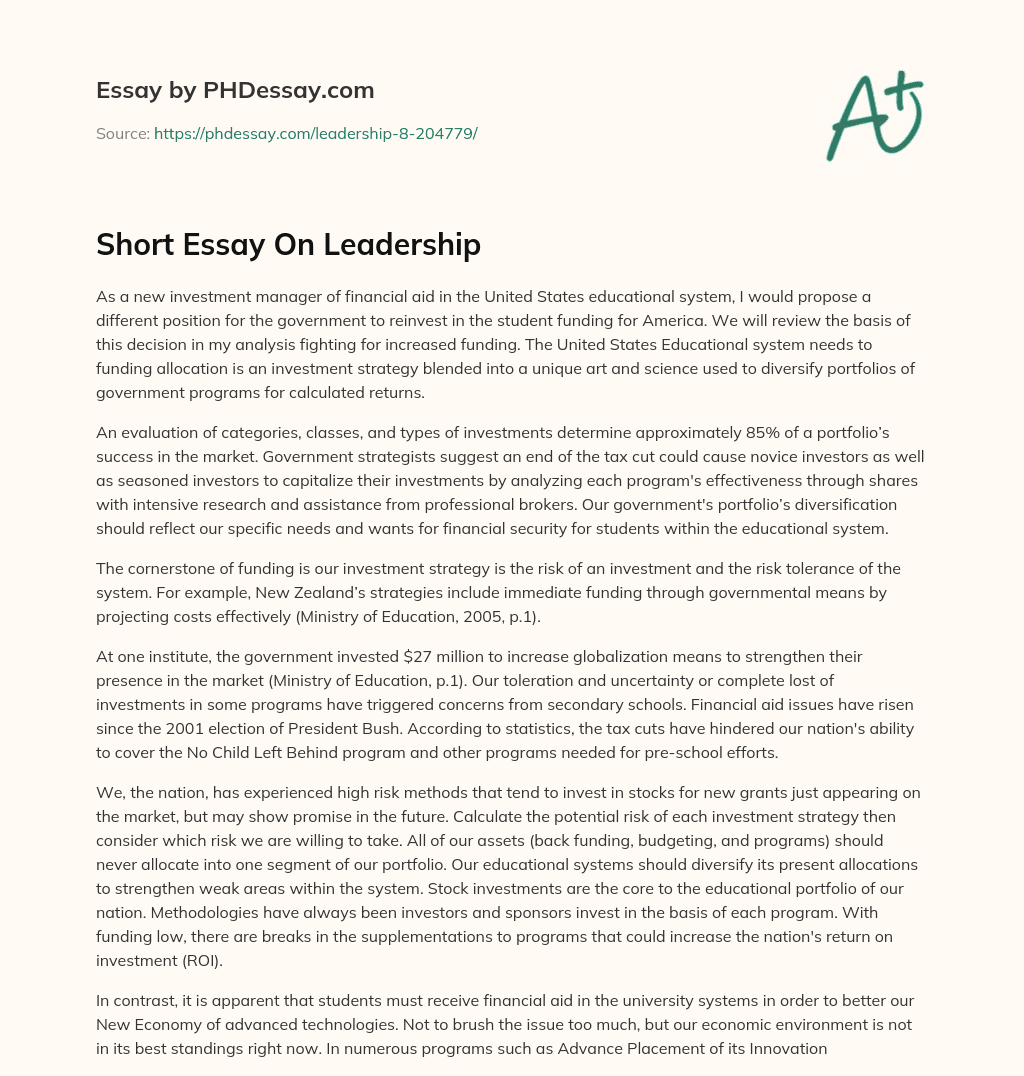 Short Essay On Leadership essay