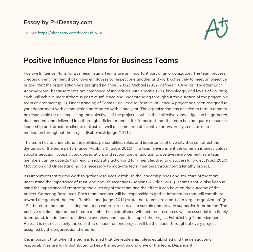 Positive Influence Plans for Business Teams essay