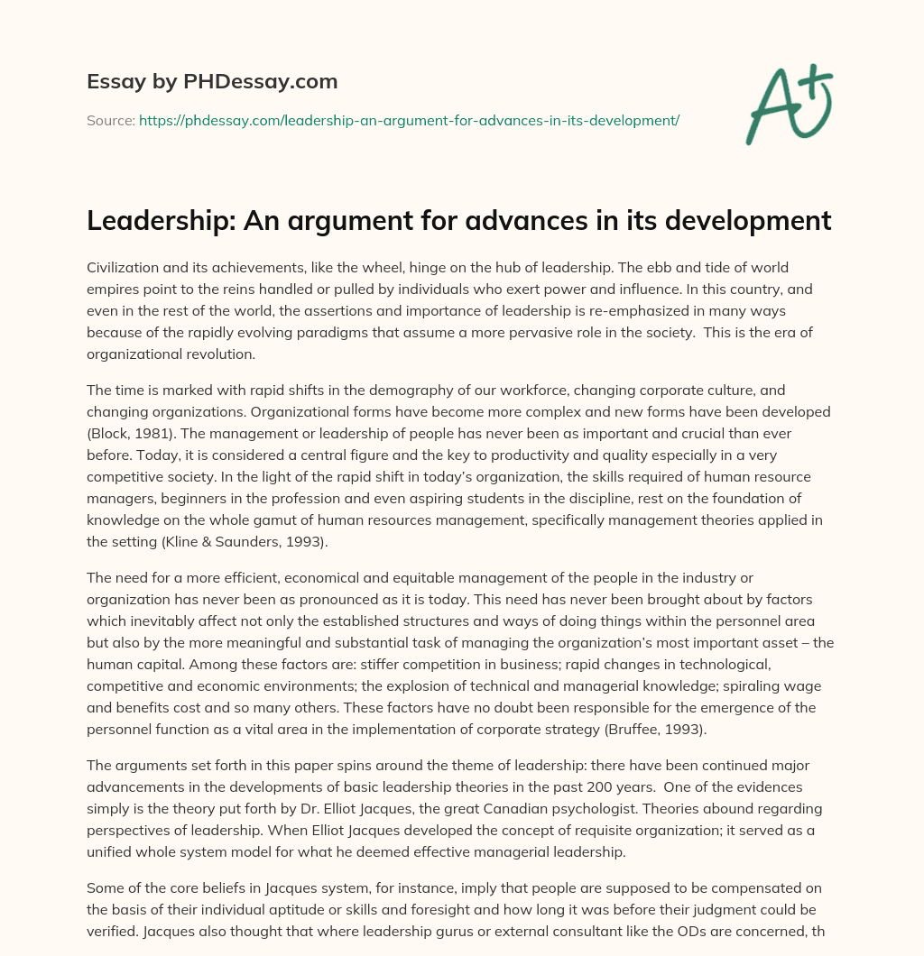 Leadership: An argument for advances in its development essay