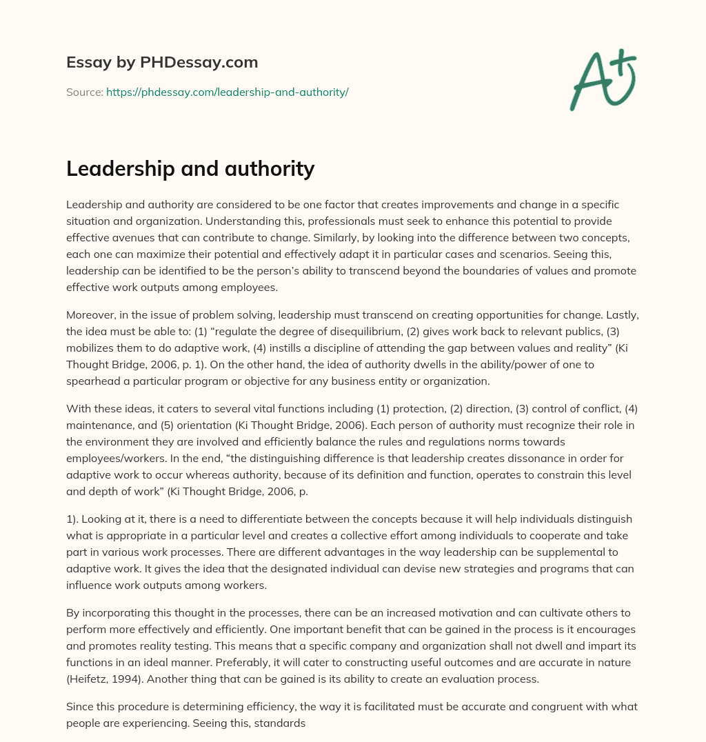 Leadership and authority essay