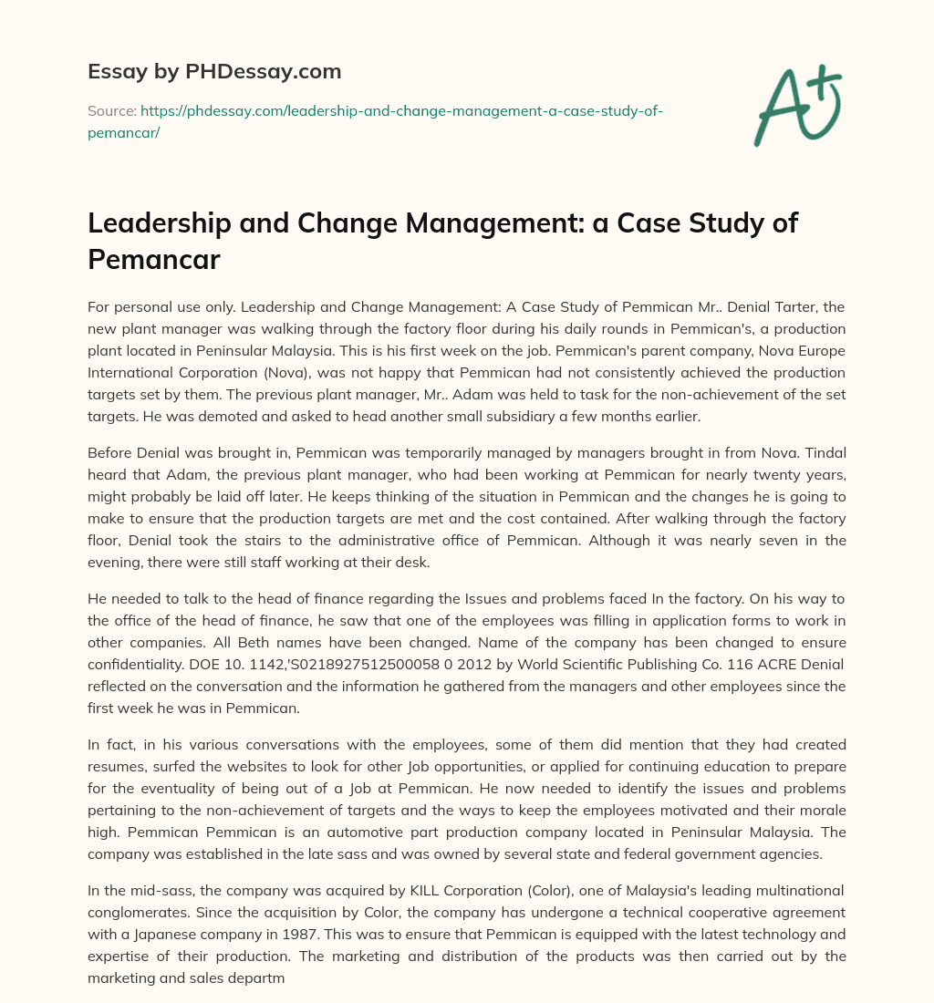 leadership and change management research paper