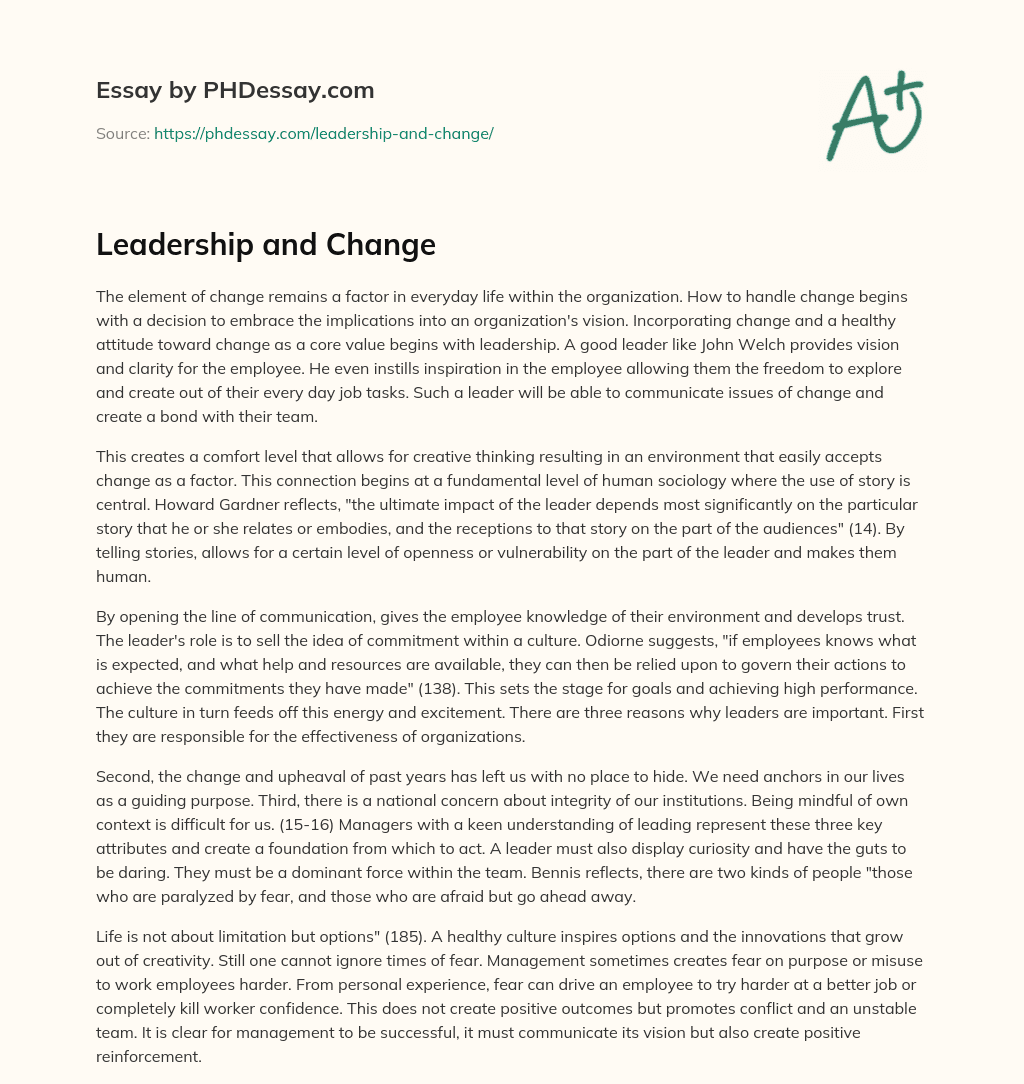 Leadership and Change essay