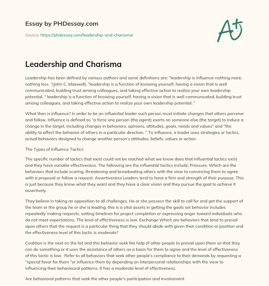 Leadership and Charisma essay