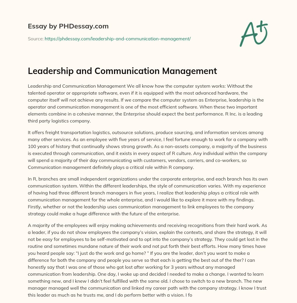 Leadership and Communication Management essay