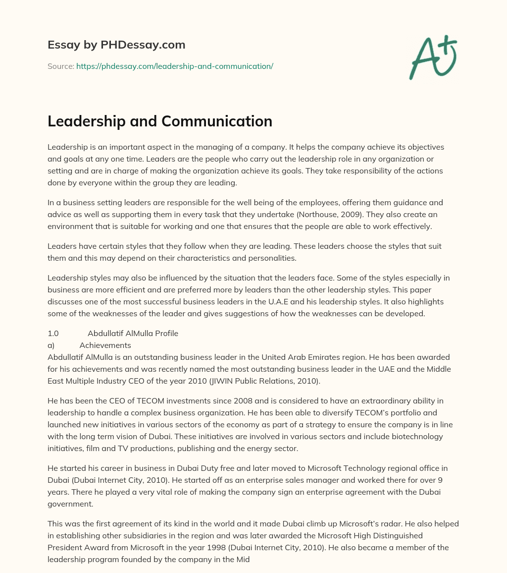 Leadership and Communication essay