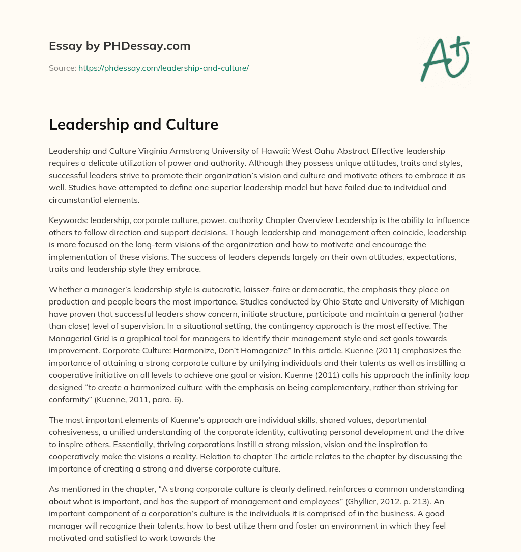 essay on leadership culture