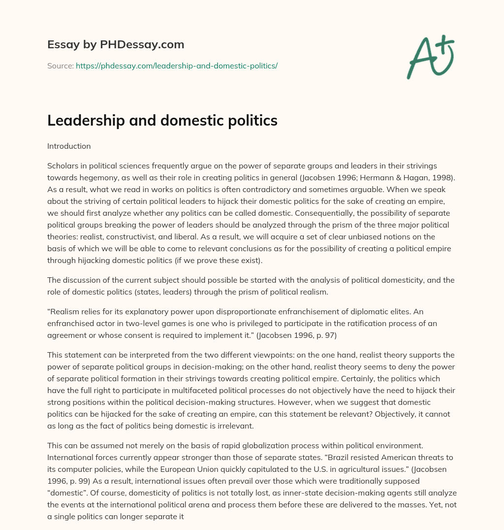 Leadership and domestic politics essay