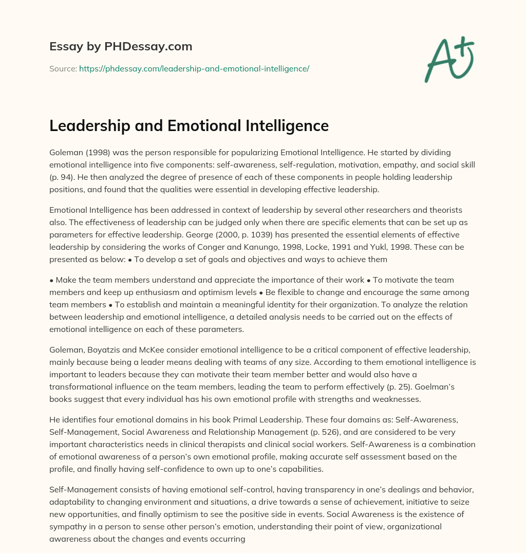 Leadership and Emotional Intelligence essay