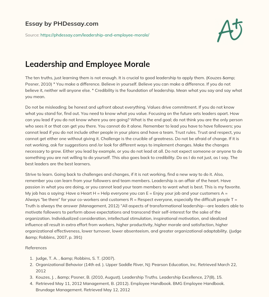 Leadership and Employee Morale essay