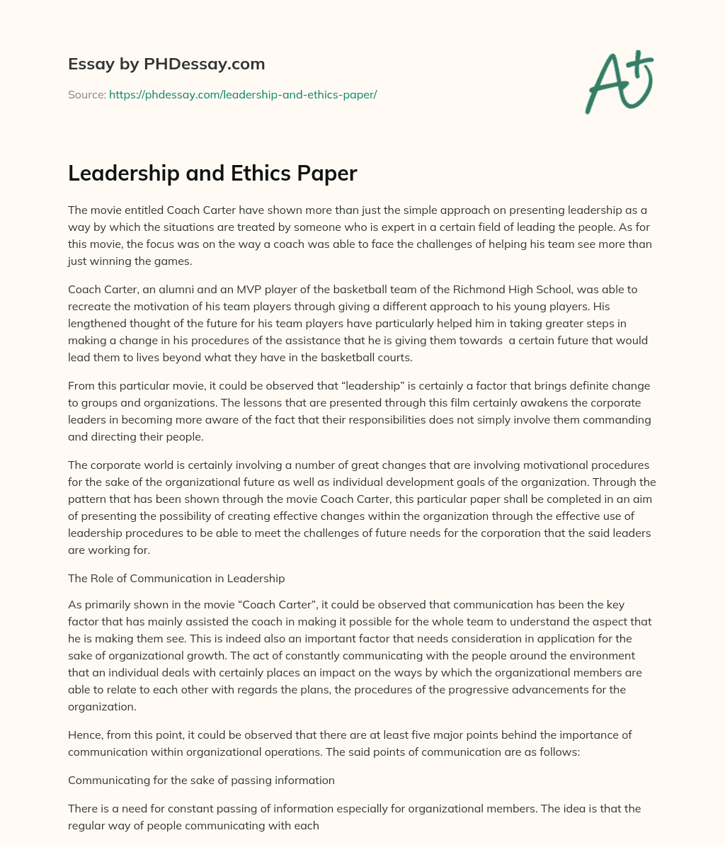 ethics in leadership essay