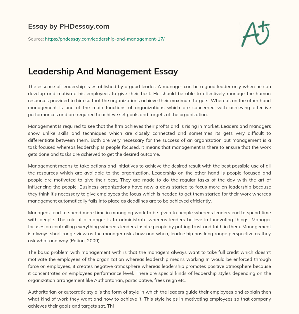 Leadership And Management Essay essay