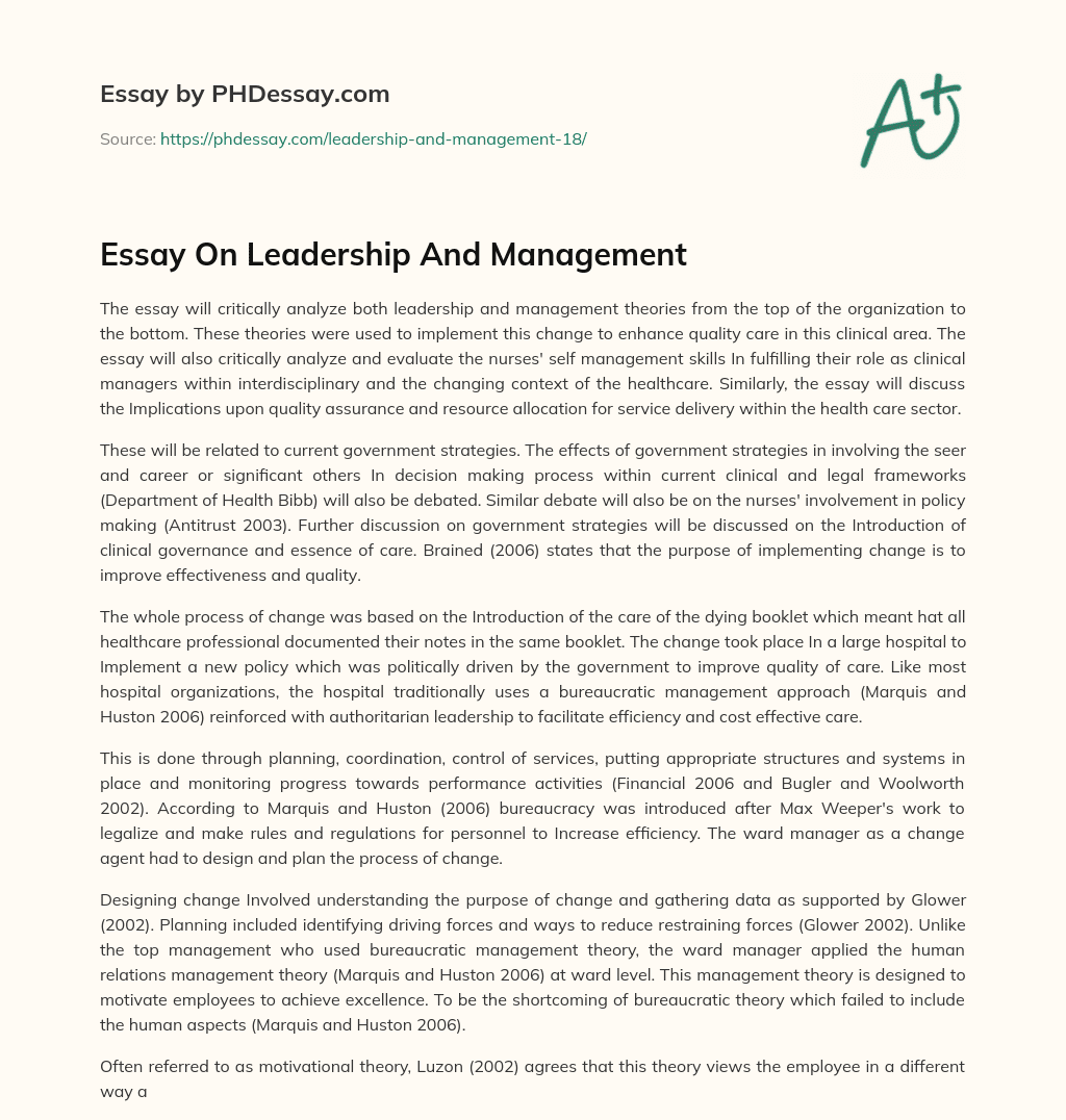 Essay On Leadership And Management essay