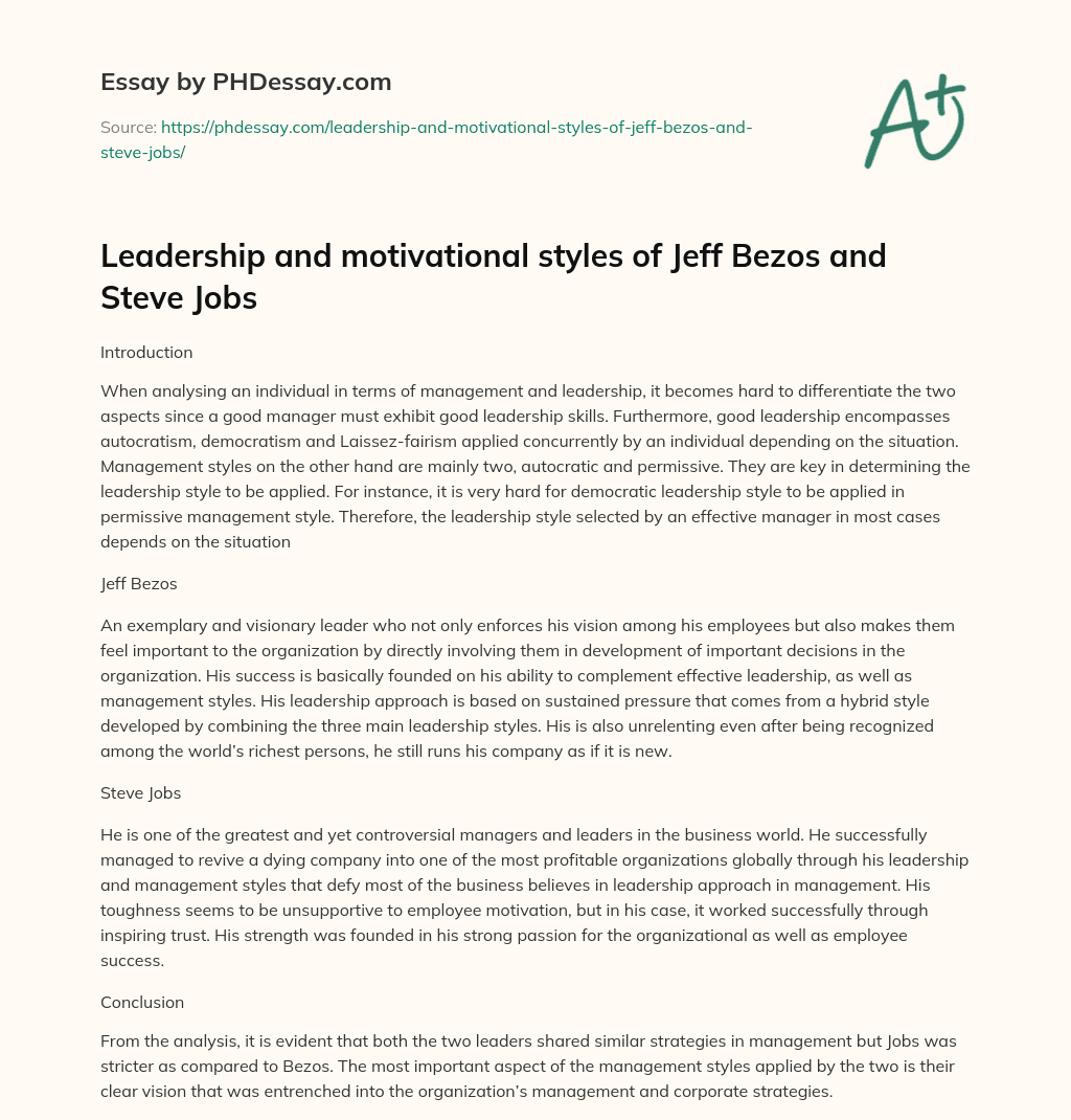 Leadership and motivational styles of Jeff Bezos and Steve Jobs essay