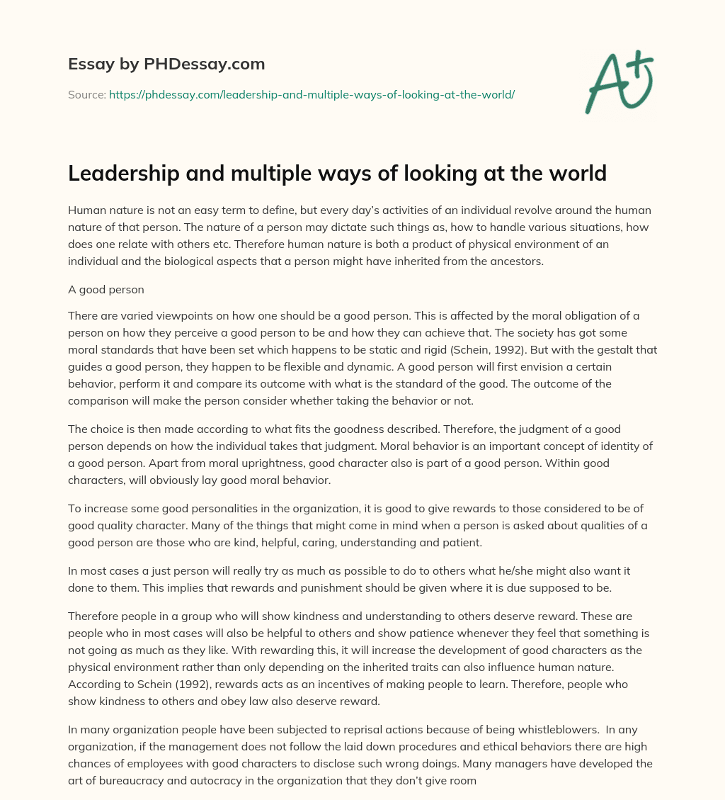 Leadership and multiple ways of looking at the world essay