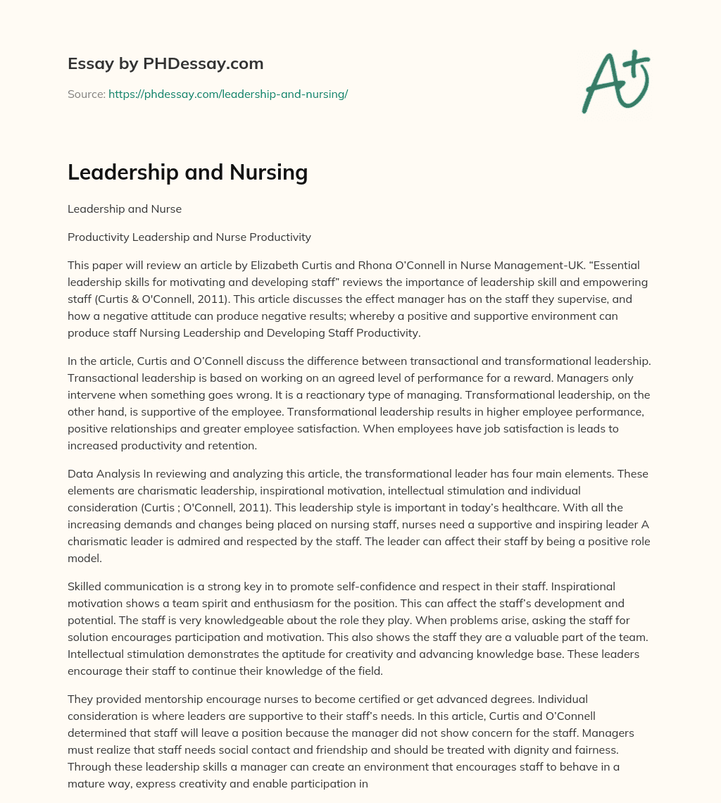 Leadership and Nursing essay