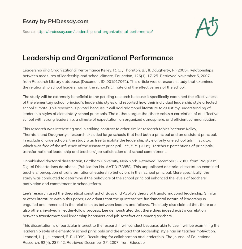Leadership and Organizational Performance essay