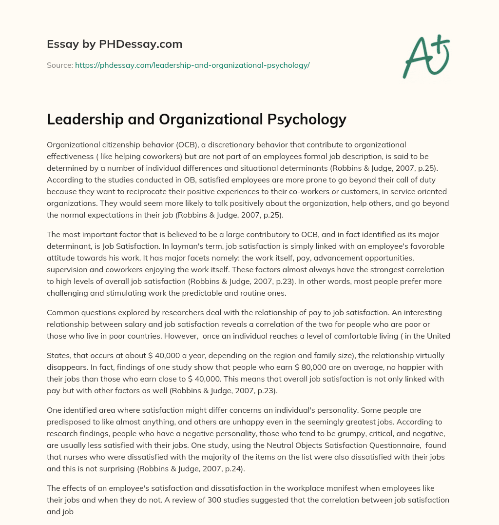 Leadership and Organizational Psychology essay