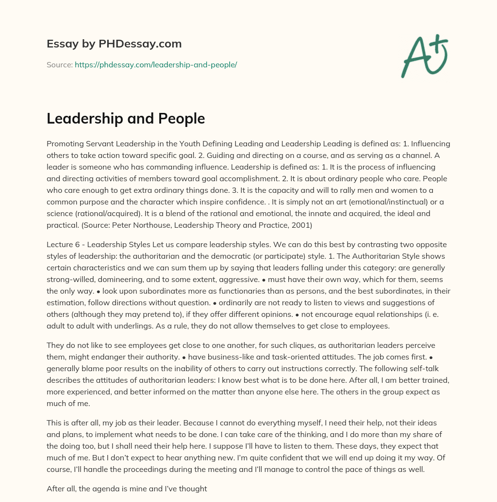 Leadership and People essay