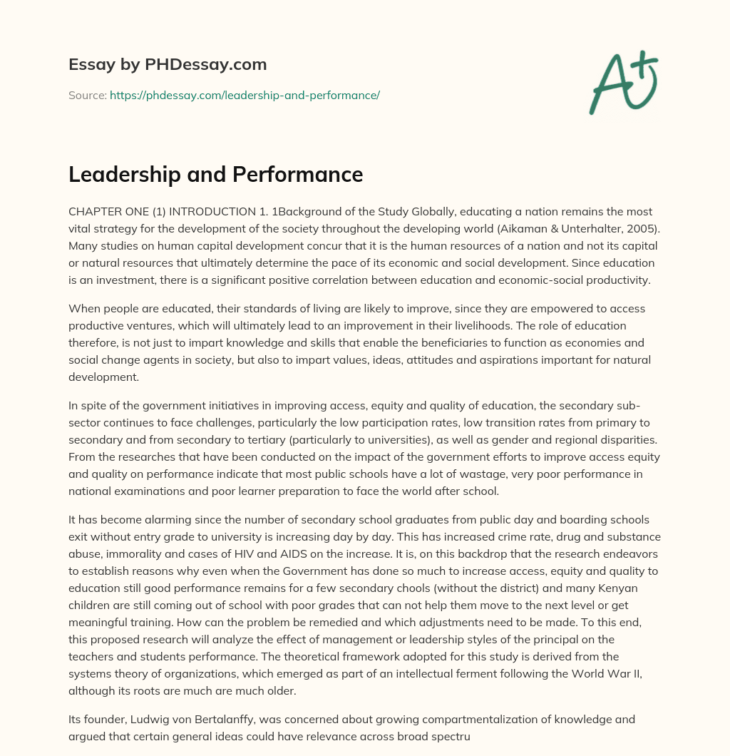 Leadership and Performance essay