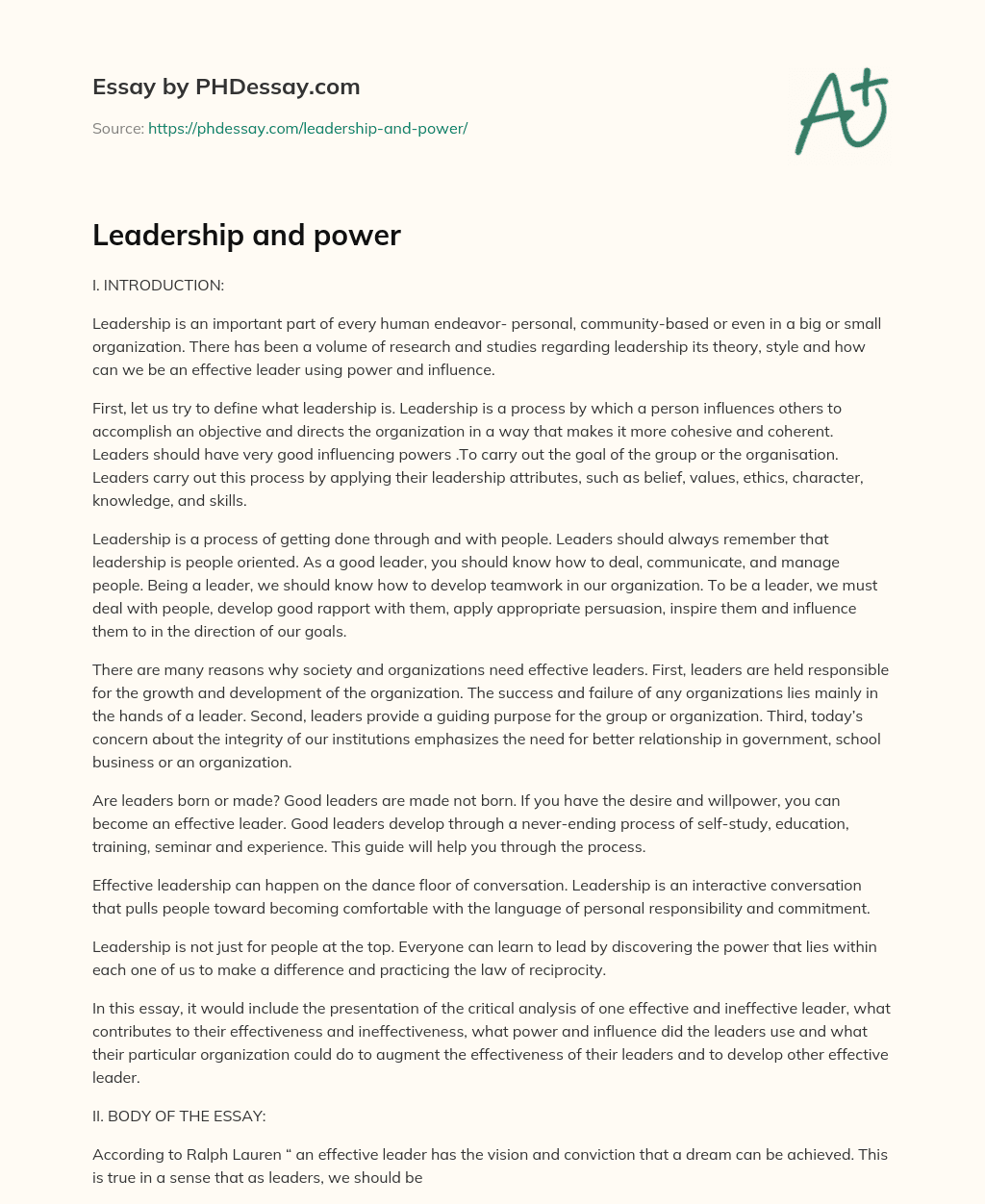 leadership and power essay