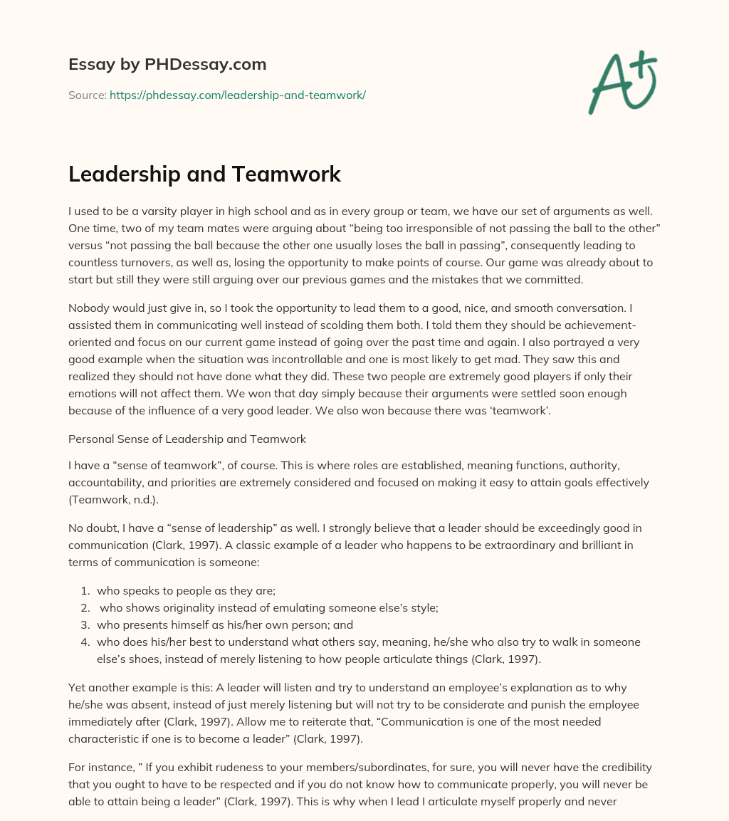 essay on leadership and teamwork