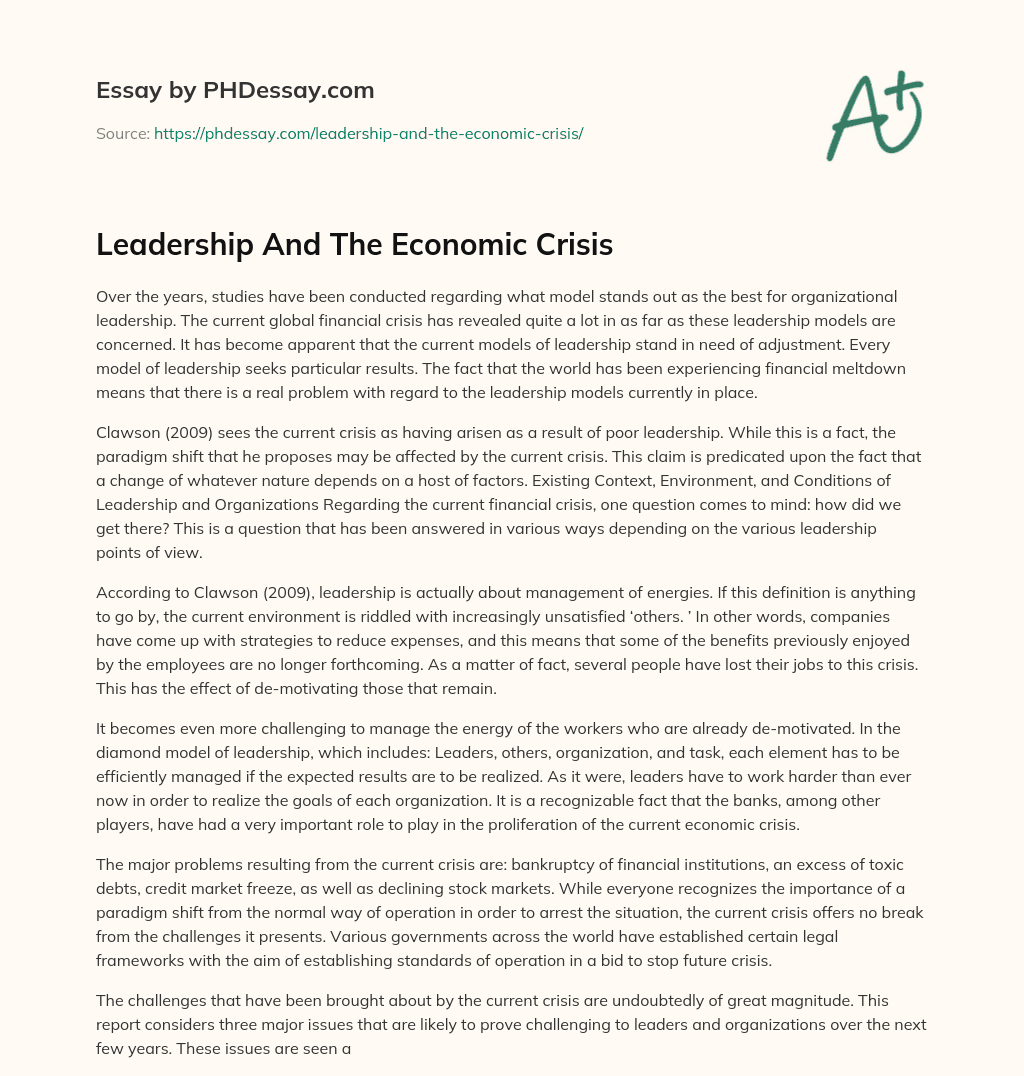 Leadership And The Economic Crisis essay