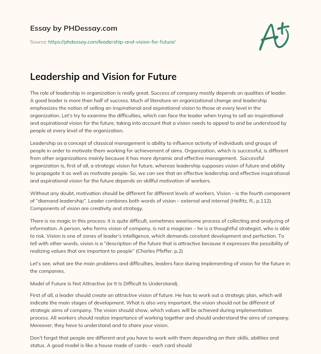 essay about visionary leader