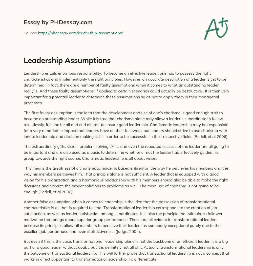Leadership Assumptions essay