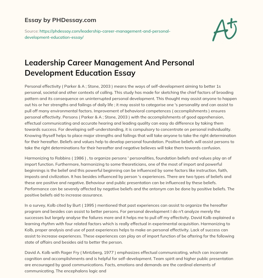 Leadership Career Management And Personal Development Education Essay essay