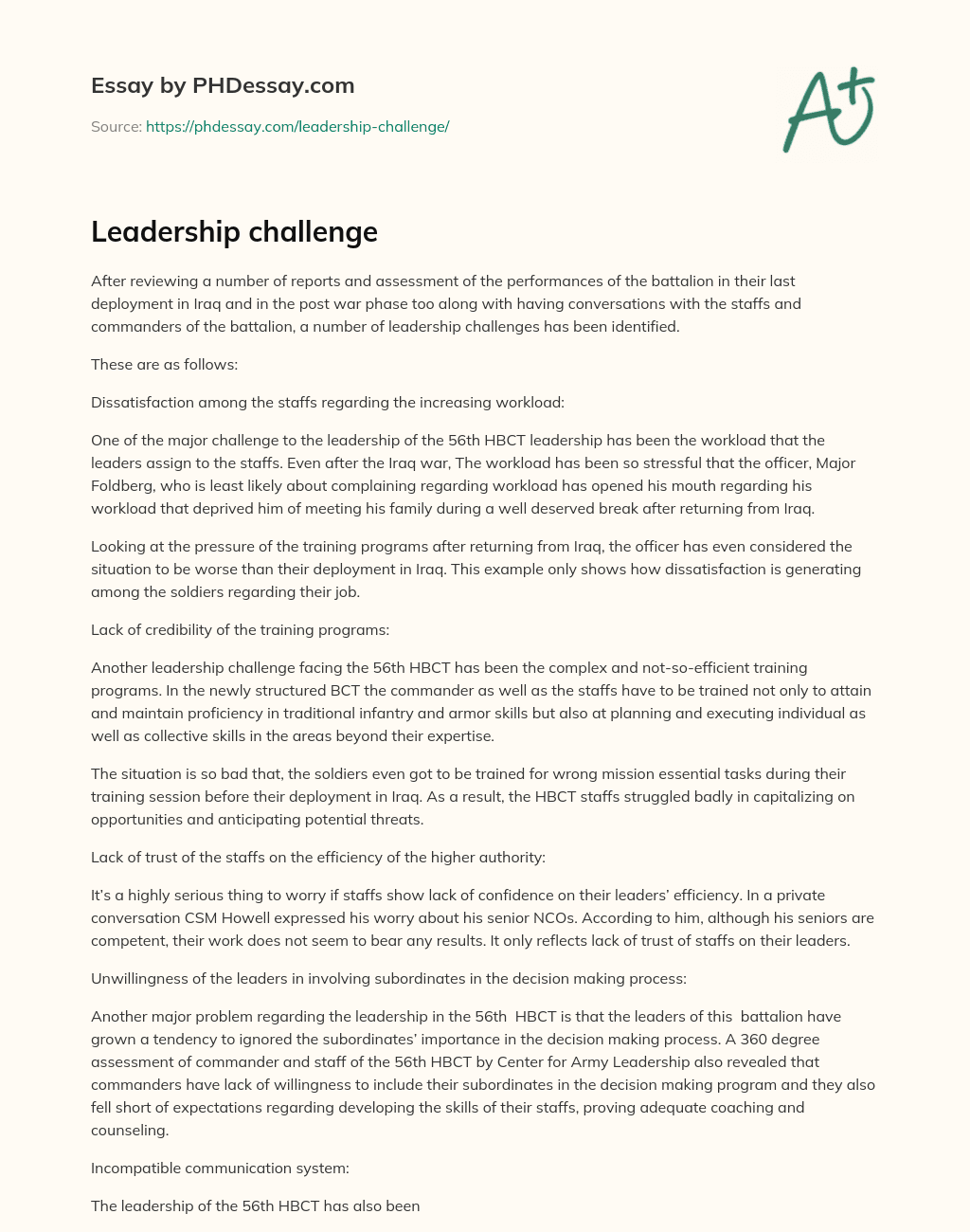 leadership challenge essay