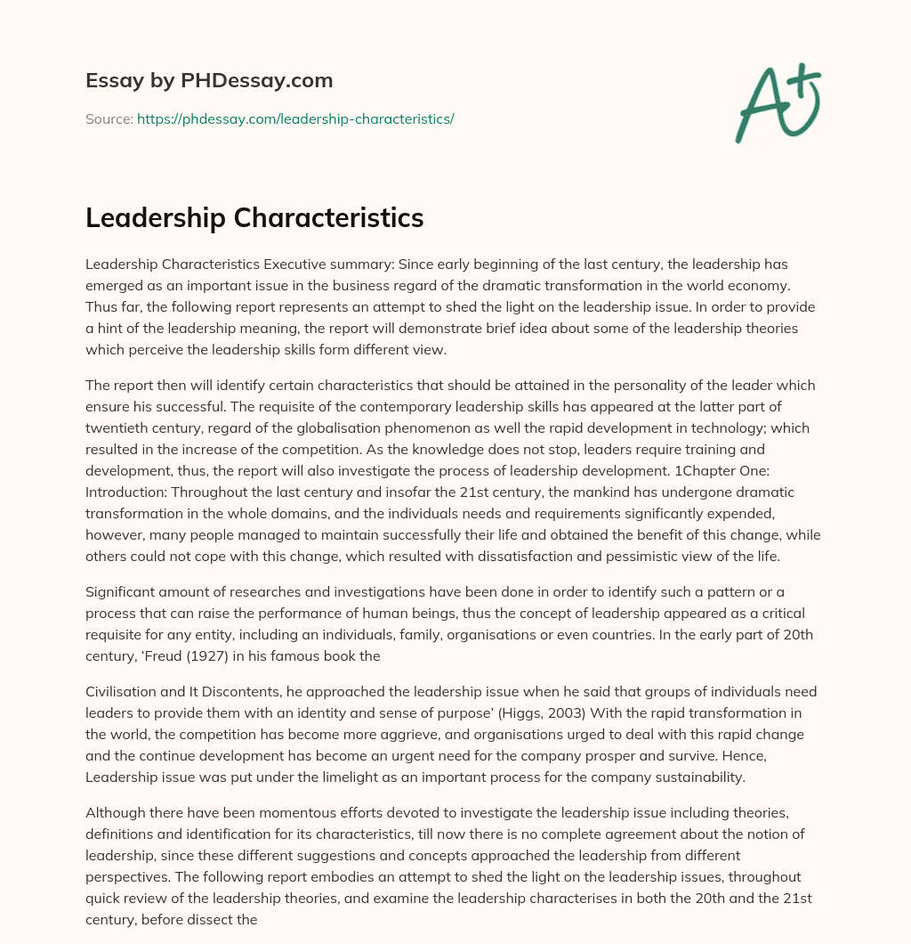Leadership Characteristics essay